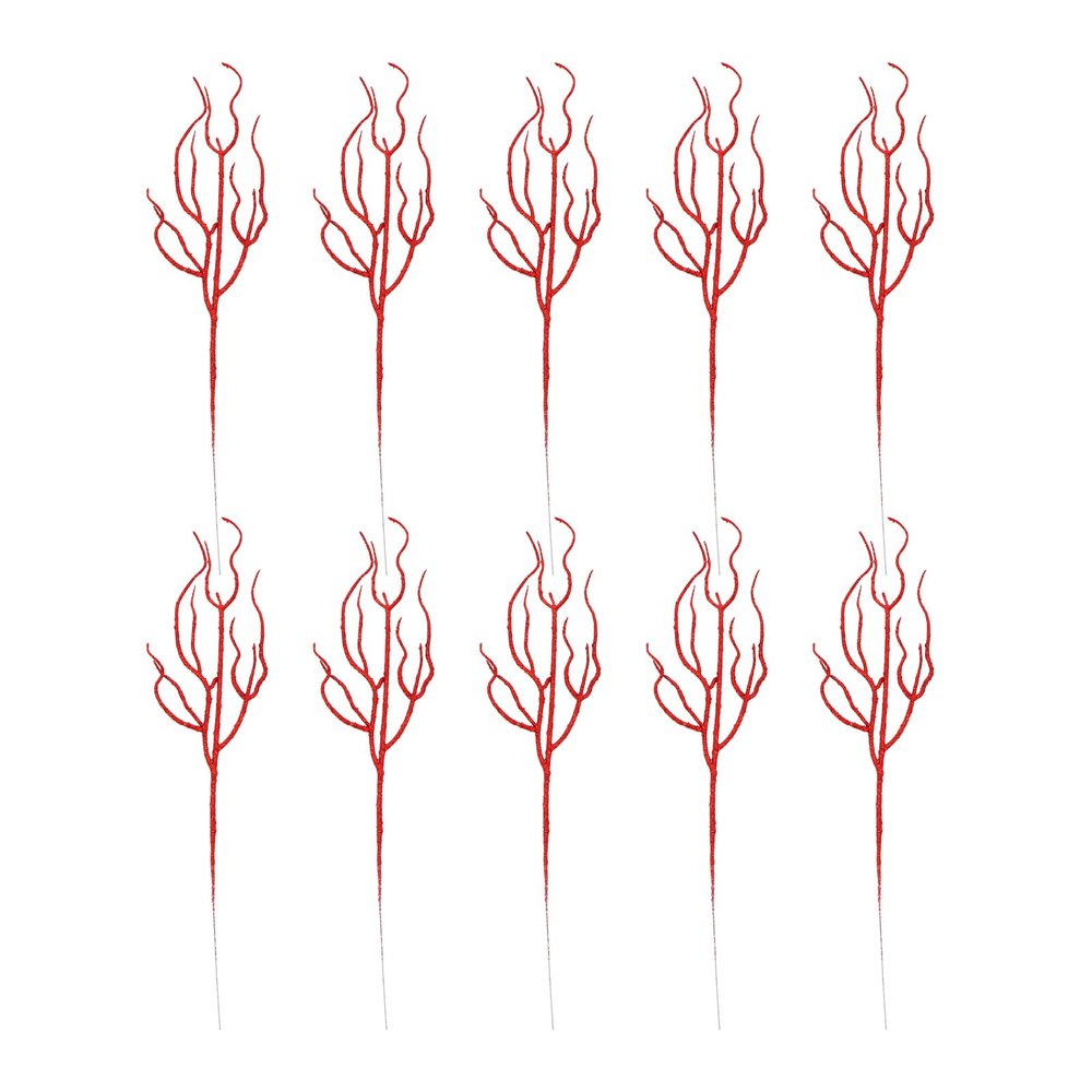 Tofficu Christmas Ttree Picks: 10pcs Glitter Curly Christmas Spray, Artificial Twigs Branches, Tree Filler, Leaves Picks Stems, Tree Ornaments Vase Filler for Xmas - Red