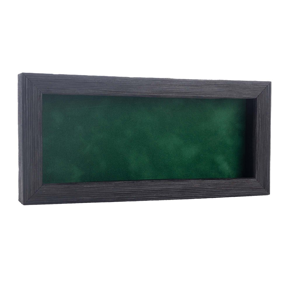 10x20 Shadow Box Frame Barnwood Black Wood | with a 1" Usable Display Depth | Includes a Forest Green Real Suede Texture Acid-Free Backing Board, UV Resistant Acrylic, and Hanging Hardware