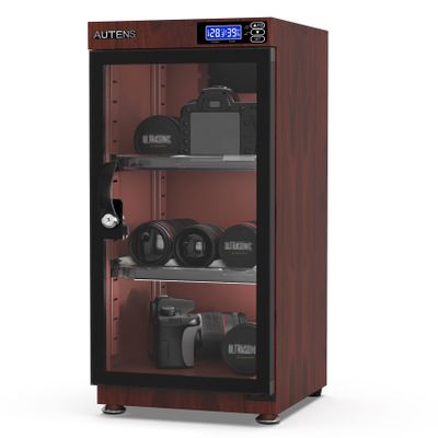AUTENS 50L Dehumidifying Dry Cabinet Box, Wood grain Design Digital Control Noiseless and Energy Saving, for Camera Lens and Electronic Equipment Storage,Temperature Humidity LED Dual Screen