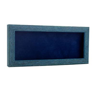 13x34 Shadow Box Frame Blue Wood | with a 1" Usable Display Depth | Includes a Navy Blue Real Suede Texture Acid-Free Backing Board, UV Resistant Acrylic, and Hanging Hardware