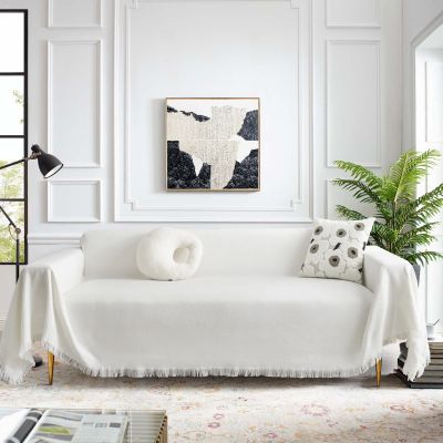 MEETSKY Sectional Couch Cover Loveseat Sofa Slipcover Washable White Blanket Covers Polyester Blend Thick Soft Throw Cover Protector, 71" x 102", Large, White
