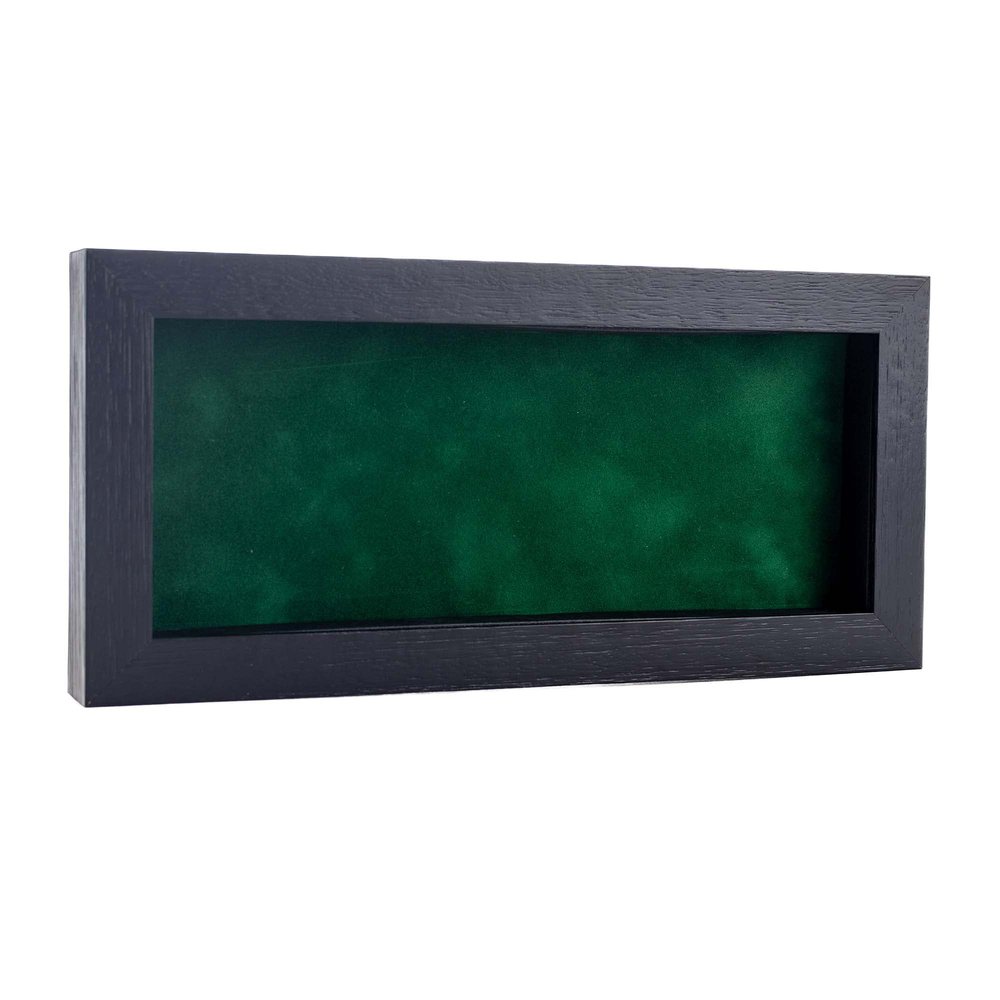 10x20 Shadow Box Frame Textured Black Wood | with a 3/4" Usable Display Depth | Includes a Forest Green Real Suede Texture Acid-Free Backing Board, UV Resistant Acrylic, and Hanging Hardware