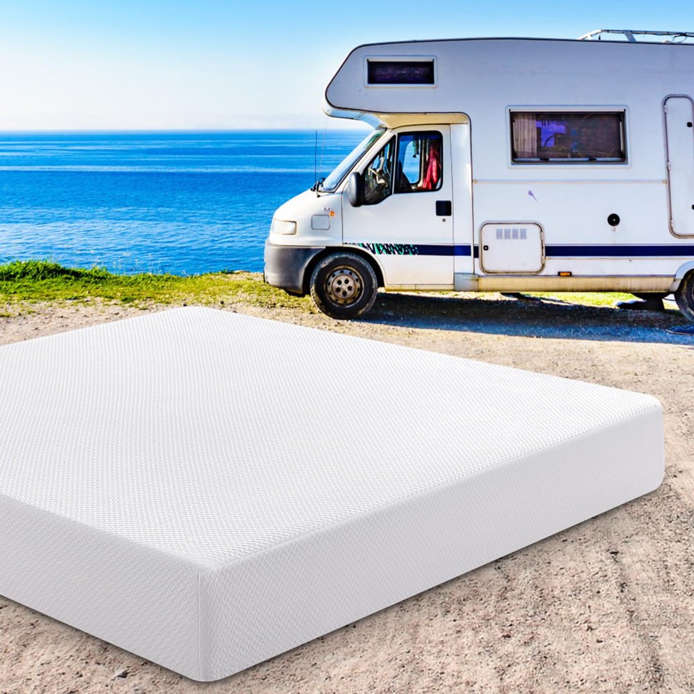 Opoiar 10 Inch Short Queen RV Mattress,Gel Green Tea Memory Foam Mattress for RVs, Campers & Trailers,Bed in a Box,Pressure Relief,Medium Firm,Back Supportive,Made in USA
