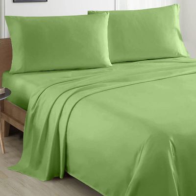 100% Organic Cotton Emperor - 84" X 84"- Sage Solid 4-Piece Sheet Set 500 Thread Count Breathable and Comfortable, Fits Mattress Up to 8-10 inches Deep Pocket