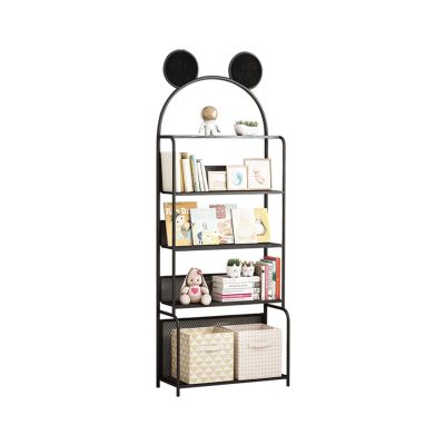 KIZQYN Bookcase Bookshelf Shelf Floor-to-Ceiling Iron Modern Simple Living Room Home Multi-Layer Storage Bookshelf Bookshelf (Color : Black, Size : Small)