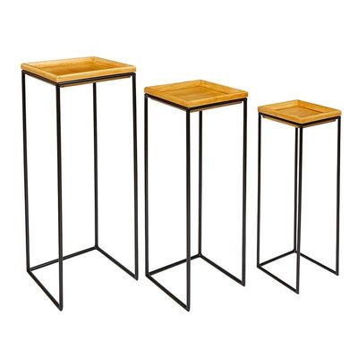 47th & Main Nesting Side Tables Tall Rustic Wood Square Accent End Table, Set of 3, Natural