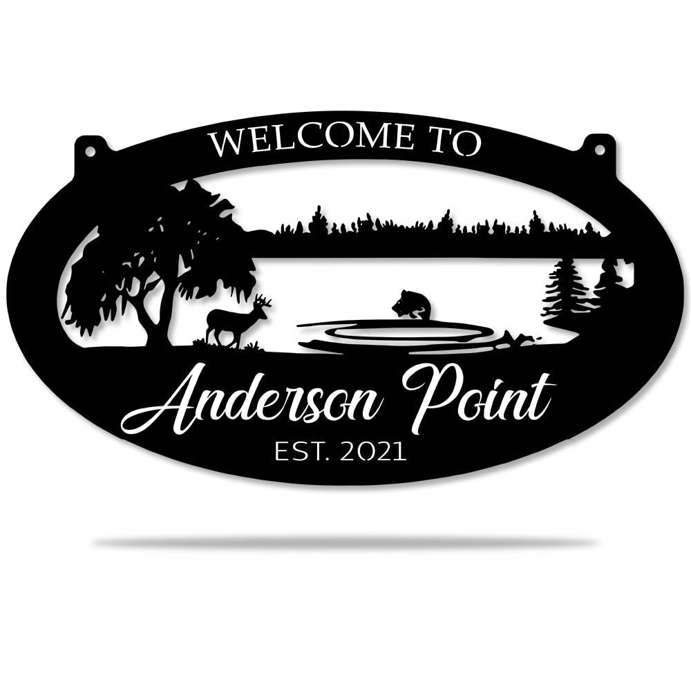 Personalized Deer Metal Sign - Custom Name and Address Wall Art, Antler Hunter Camp Decor, Christmas and Father's Day Gift for Him