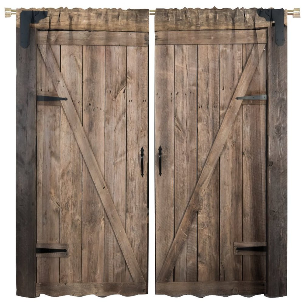 Wood Door Curtains Farmhouse Wooden Wood Cabin Decor Cafe Curtains Bedroom Living Room Decor Window Drapes 2 Panel Set 84x84in