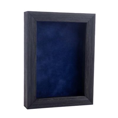 11x14 Shadow Box Frame Barnwood Black Wood | with a 1" Usable Display Depth | Includes a Navy Blue Real Suede Texture Acid-Free Backing Board, UV Resistant Acrylic, and Hanging Hardware