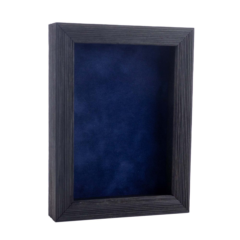 11x14 Shadow Box Frame Barnwood Black Wood | with a 1" Usable Display Depth | Includes a Navy Blue Real Suede Texture Acid-Free Backing Board, UV Resistant Acrylic, and Hanging Hardware