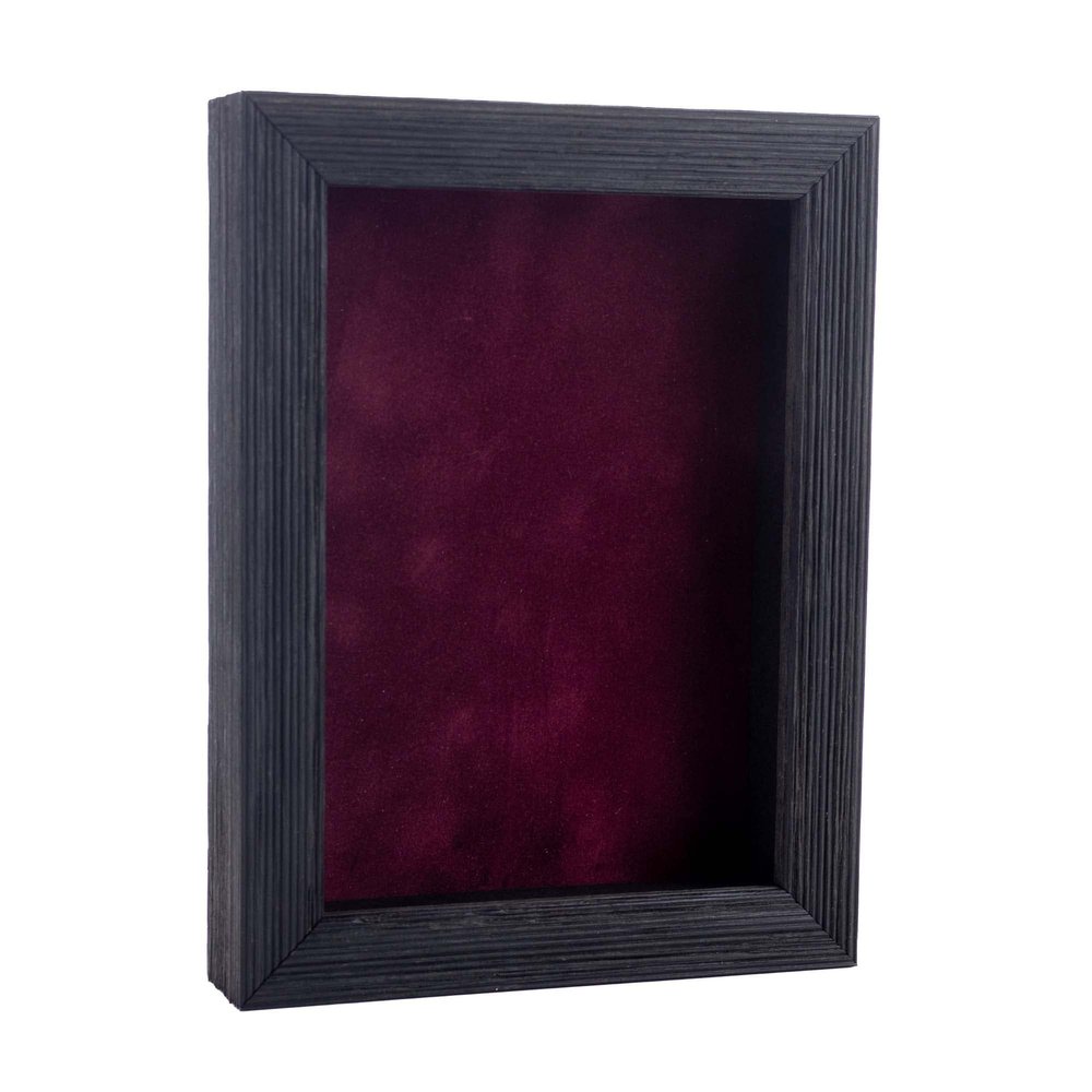 11x14 Shadow Box Frame Barnwood Black Wood | with a 1" Usable Display Depth | Includes a Dark Berry Real Suede Texture Acid-Free Backing Board, UV Resistant Acrylic, and Hanging Hardware