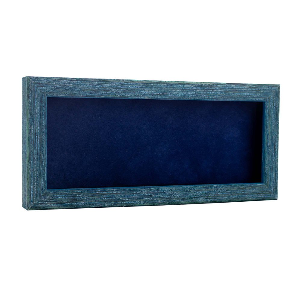 10x20 Shadow Box Frame Blue Wood | with a 1" Usable Display Depth | Includes a Navy Blue Real Suede Texture Acid-Free Backing Board, UV Resistant Acrylic, and Hanging Hardware