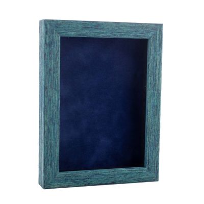 11x14 Shadow Box Frame Blue Wood | with a 1" Usable Display Depth | Includes a Navy Blue Real Suede Texture Acid-Free Backing Board, UV Resistant Acrylic, and Hanging Hardware