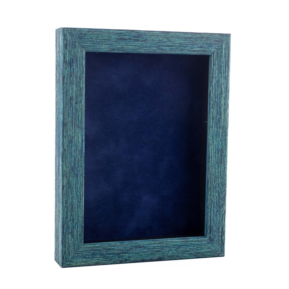 11x14 Shadow Box Frame Blue Wood | with a 1" Usable Display Depth | Includes a Navy Blue Real Suede Texture Acid-Free Backing Board, UV Resistant Acrylic, and Hanging Hardware