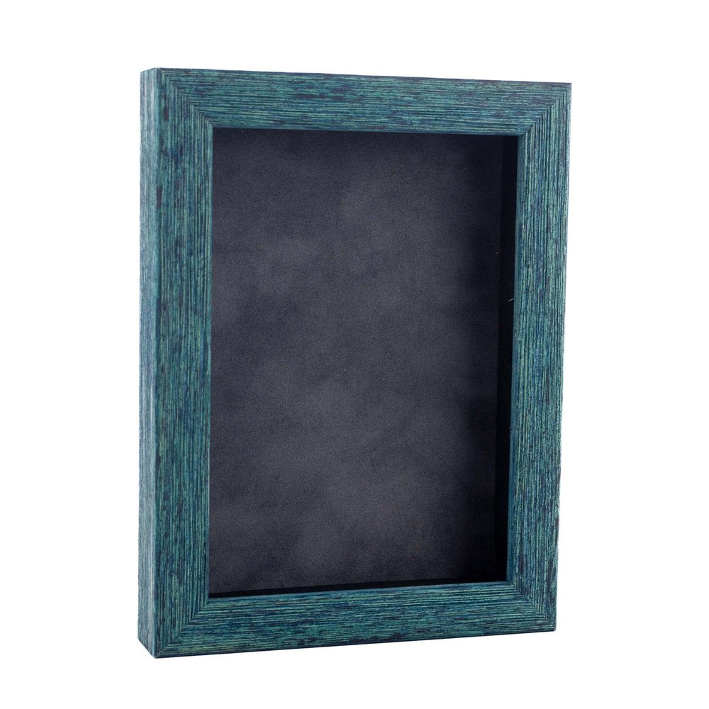 11x14 Shadow Box Frame Blue Wood | with a 1" Usable Display Depth | Includes a Dark Grey Real Suede Texture Acid-Free Backing Board, UV Resistant Acrylic, and Hanging Hardware