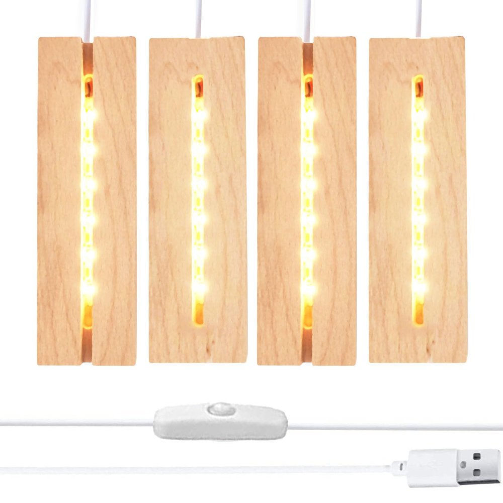 RUIITEN 6 inch Rectangle Display Pedestal, Warm Color Rectangle Led Lights Display Base, Crystal Wooden Lighted Base Stand for Acrylic, Crystal, Night Light, Glass Resin Art