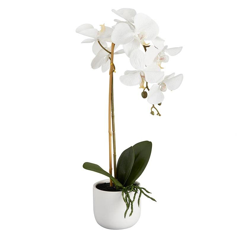 47th & Main Artificial Flowers in Pot Tabletop Dcor, 17" High, White Orchid
