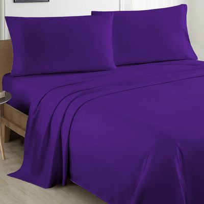 100% Organic Cotton Emperor - 84" X 84"- Purple Solid 4-Piece Sheet Set 500 Thread Count Breathable and Comfortable, Fits Mattress Up to 8-10 inches Deep Pocket