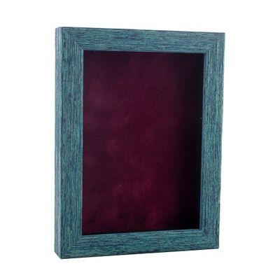 11x14 Shadow Box Frame Blue Wood | with a 1" Usable Display Depth | Includes a Dark Berry Real Suede Texture Acid-Free Backing Board, UV Resistant Acrylic, and Hanging Hardware