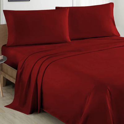 100% Organic Cotton Alaskan King - 108" X 108"- Burgundy Solid 4-Piece Sheet Set 500 Thread Count Breathable and Comfortable, Fits Mattress Up to 8-10 inches Deep Pocket