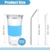 2 pcs Iced Coffee Cups with Lids, 16 oz Glass Cups with Lids and Straws, Reusable Tumbler with Silicone Sleeve, Wide Mouth Can Shaped Drinking Glasses for Coffee Juice Water Smoothie (Black) view 2
