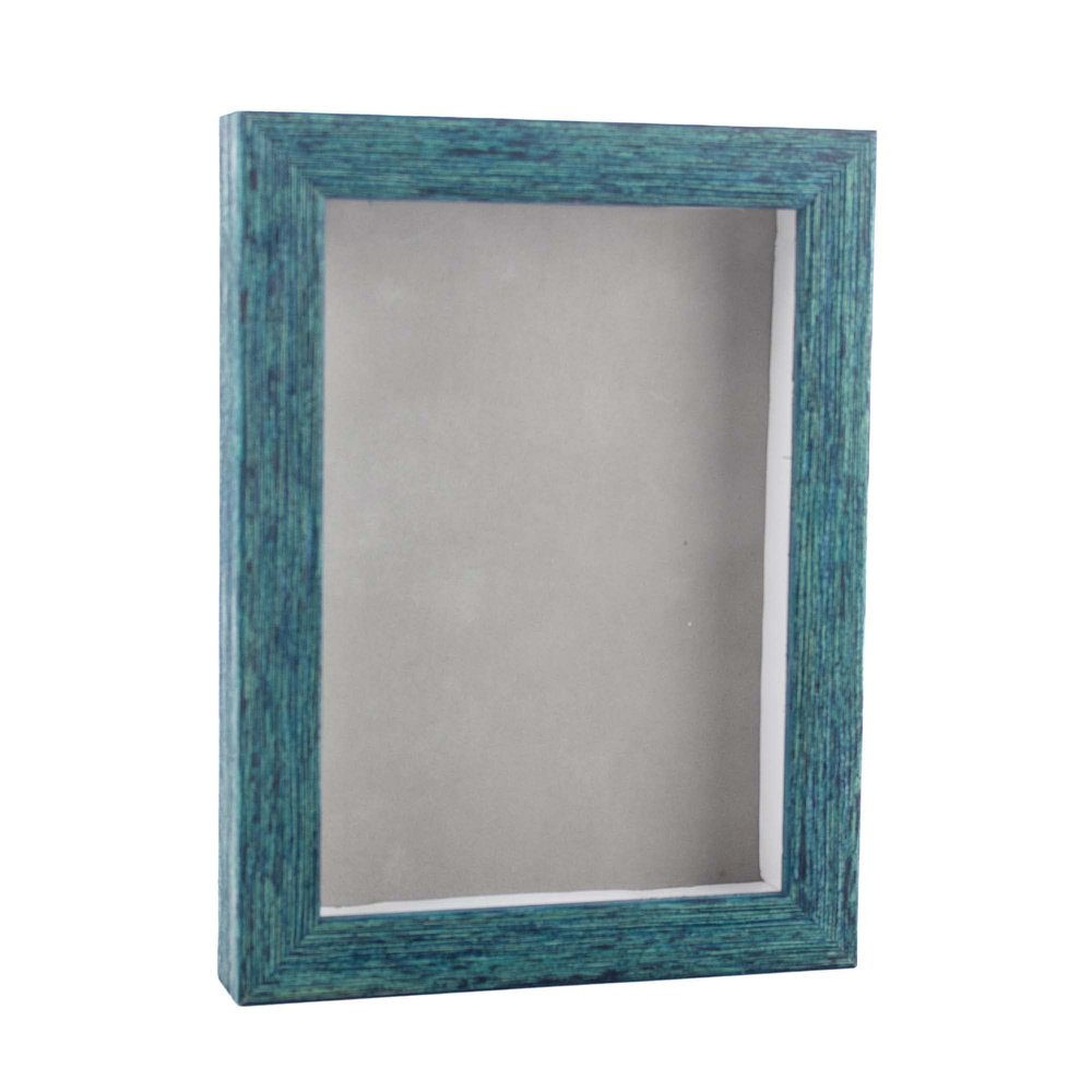 11x14 Shadow Box Frame Blue Wood | with a 1" Usable Display Depth | Includes a Light Grey Real Suede Texture Acid-Free Backing Board, UV Resistant Acrylic, and Hanging Hardware