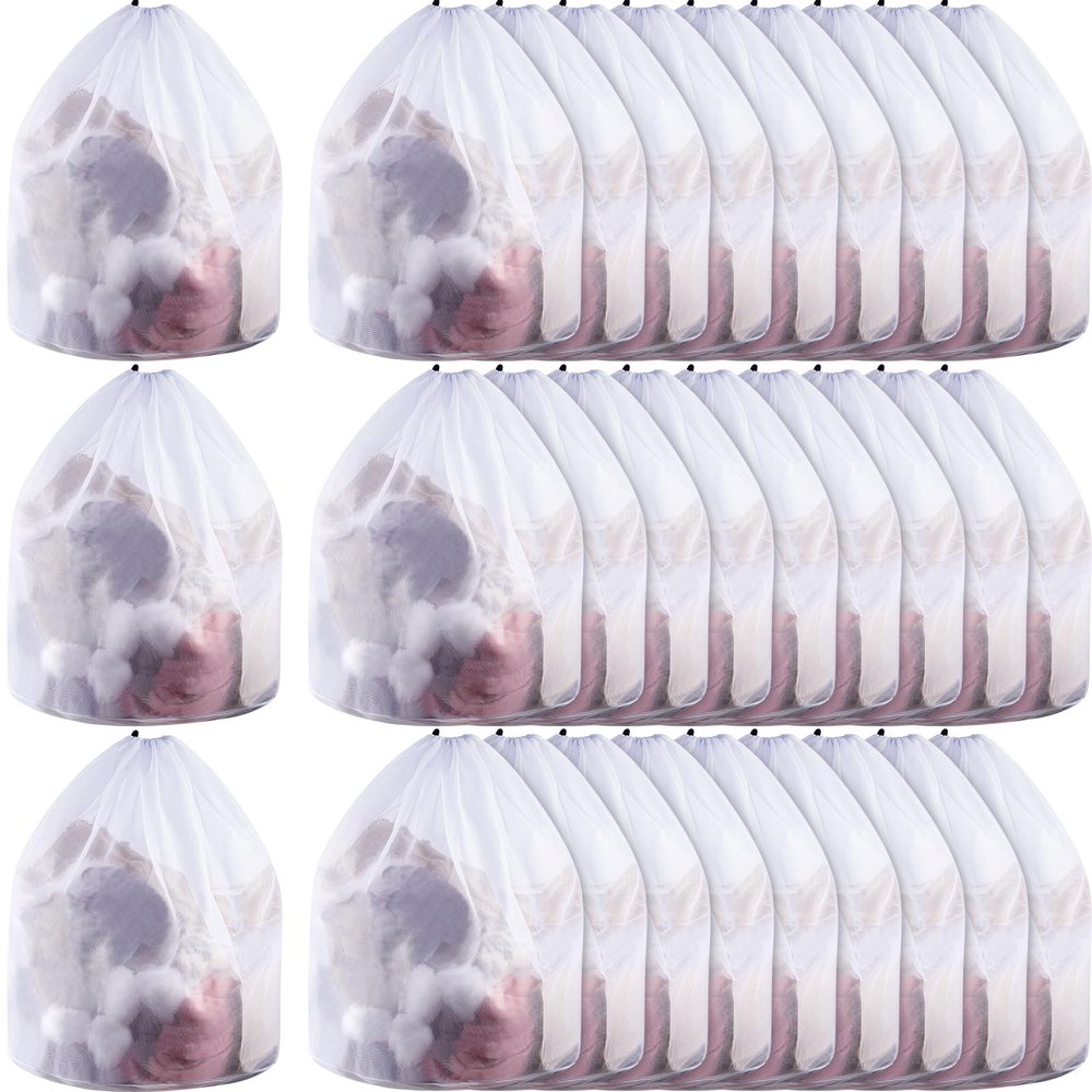 24 Pcs 24 * 32 Inches Fine Mesh Laundry Bag with Drawstring Large Heavy Duty Mesh Bag Machine Washable Sheet Drawstring Net for Delicates College Dorm