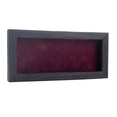 13x34 Shadow Box Frame Barnwood Black Wood | with a 1" Usable Display Depth | Includes a Dark Berry Real Suede Texture Acid-Free Backing Board, UV Resistant Acrylic, and Hanging Hardware