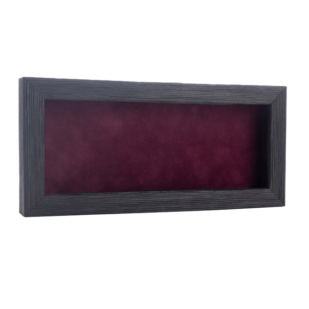 13x34 Shadow Box Frame Barnwood Black Wood | with a 1" Usable Display Depth | Includes a Dark Berry Real Suede Texture Acid-Free Backing Board, UV Resistant Acrylic, and Hanging Hardware