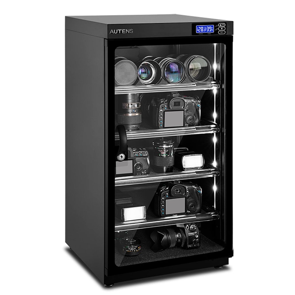 AUTENS 100L Dehumidifying Dry Cabinet Box, Digital Control Noiseless and Energy Saving, 5 Layers for DSLR SLR Camera Lens and Electronic Equipment Storage,Temperature Humidity LED Dual Screen
