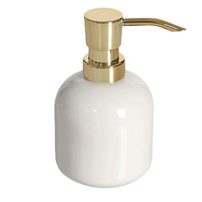 VNABO Round Soap Dispenser Ceramic Marble Pattern Soap Pump with Rust Proof Pump, Leak Proof Fillable Lotion Dispenser 300ml/10.1oz