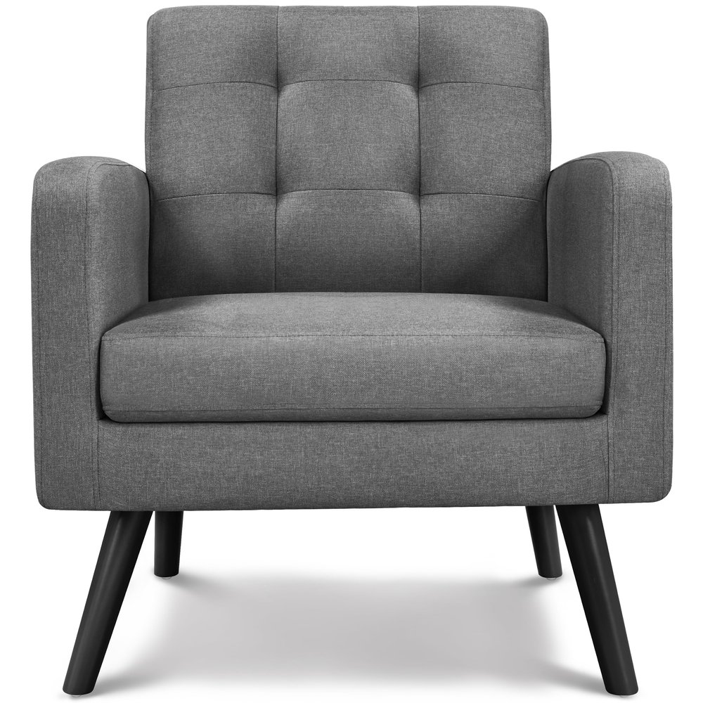Topeakmart Mid Century Accent Chair, Modern and Cozy Barrel Sofa Chair with Thick Cushion and Sturdy Wood Legs for Living Room/Bed Room/Office Waiting Area, Dark Gray
