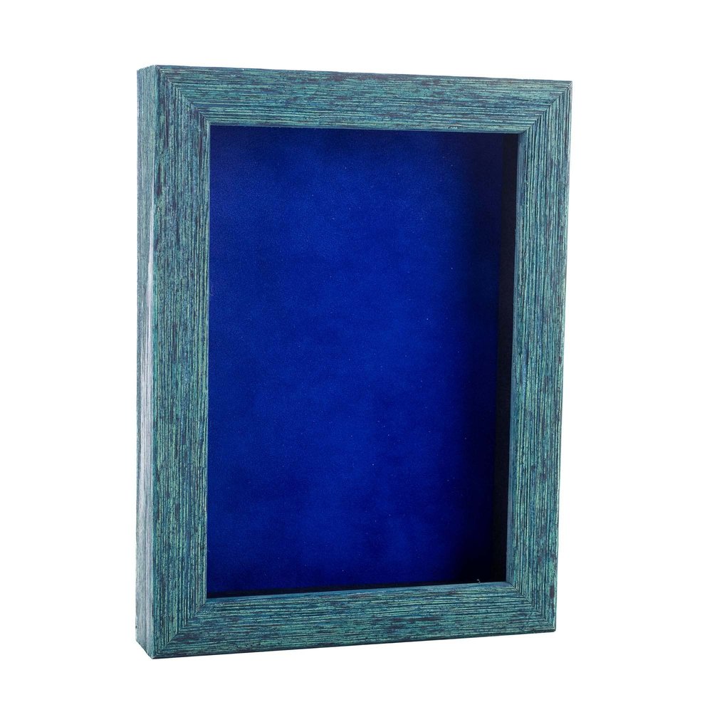 11x14 Shadow Box Frame Blue Wood | with a 1" Usable Display Depth | Includes a Royal Blue Real Suede Texture Acid-Free Backing Board, UV Resistant Acrylic, and Hanging Hardware