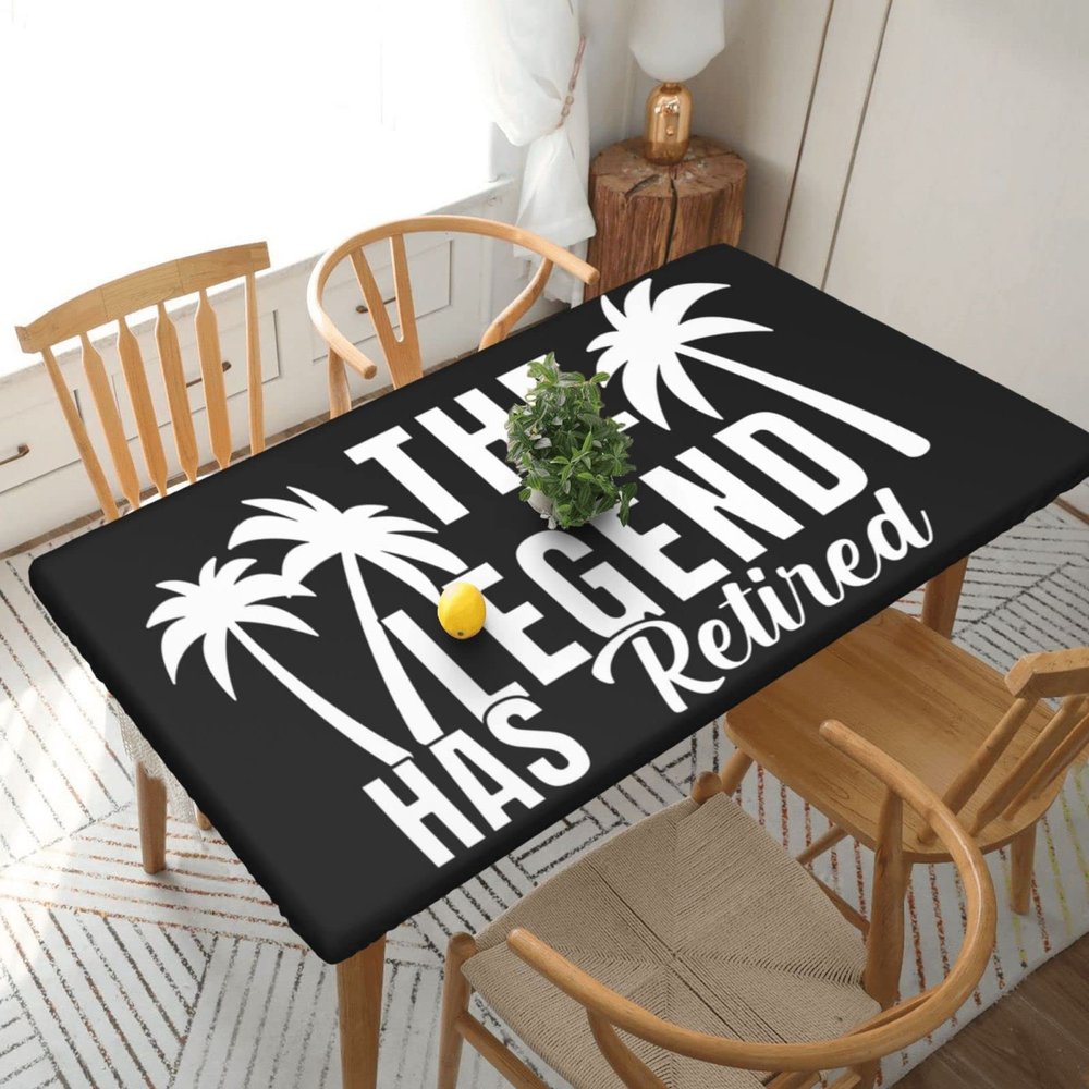 DARLEKS Retirement The Legend Has Retired Tablecloth Elastic Fitted Edge Table Cloth Rectangle Table Cover Washable Reusable for Kitchen Dining Picnic Party Fit Table 5ft / 60 X 30 Inches