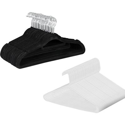 100PCS Velvet Clothes Hangers Durable Plastic Hanger Suit/Shirt/Pants Hangers (Black)