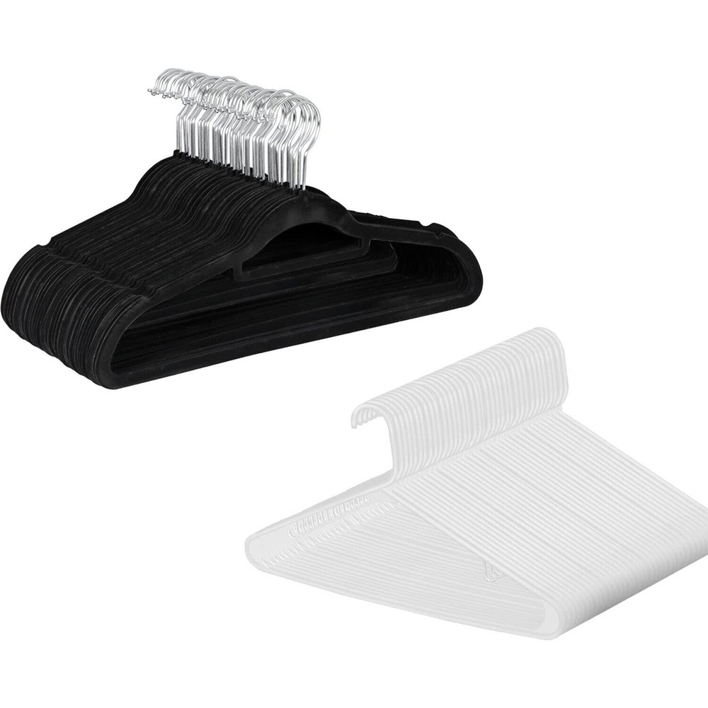 100PCS Velvet Clothes Hangers Durable Plastic Hanger Suit/Shirt/Pants Hangers (Black)