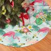 Flamingo Christmas Tree Skirt for Xmas Holiday Party Supplies Large Tree Mat Decor, Tropical Summer Pink Flamingo Palm Leaves Flowers Ornaments 30" view 2
