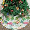 Flamingo Christmas Tree Skirt for Xmas Holiday Party Supplies Large Tree Mat Decor, Tropical Summer Pink Flamingo Palm Leaves Flowers Ornaments 30" view 3