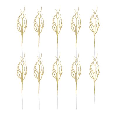 Tofficu Twig 10pcs Glitter Curly Christmas Spray Artificial Twigs Branches Christmas Leaves Picks Stems Christmas Tree Ornaments Vase Filler for Xmas Party Golden Leafs -Golden