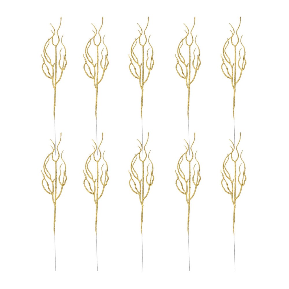 Tofficu Twig 10pcs Glitter Curly Christmas Spray Artificial Twigs Branches Christmas Leaves Picks Stems Christmas Tree Ornaments Vase Filler for Xmas Party Golden Leafs -Golden