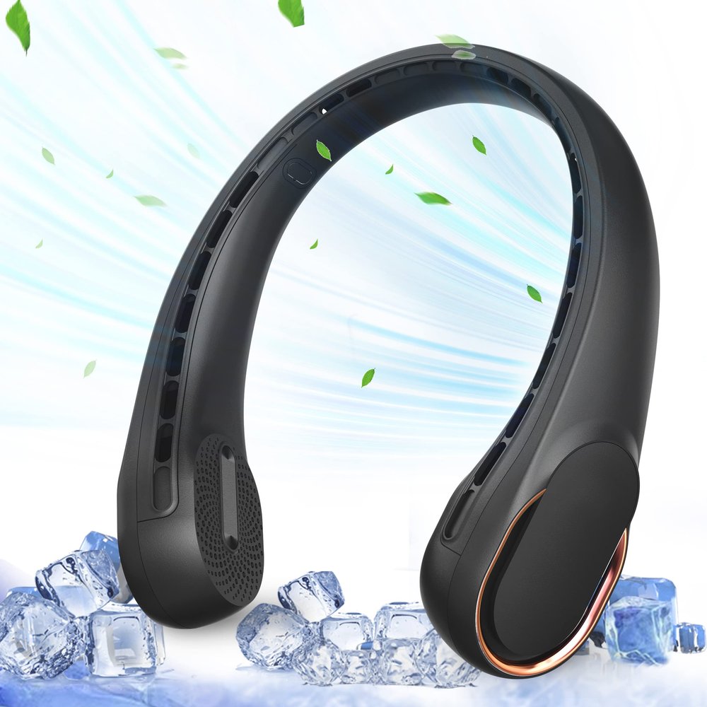 ASNUG Neck Fan, Bladeless Neck Fan, 4000 mAh Rechargeable Personal Fan, 360 Hands Free Wearable Fan, 3 Speeds Adjustable,Faster Cooling, Ultra Quiet, Suitable for Home, Office, Travel, Sports