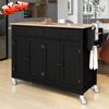 DOONREXS New Upgrade Thicken Wooden Kitchen Island on Wheels with Storage, Space-Saving Mobile Rolling Kitchen Island Cart with 2 Large Storage Drawers and Cabinet, Spice Rack, Towel Rack (Black) view 1