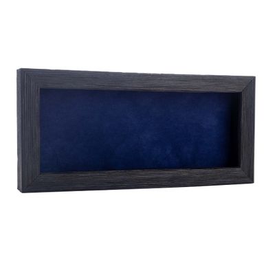 10x20 Shadow Box Frame Barnwood Black Wood | with a 1" Usable Display Depth | Includes a Navy Blue Real Suede Texture Acid-Free Backing Board, UV Resistant Acrylic, and Hanging Hardware