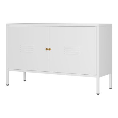 LINGZOE 2 door metal TV stand cabinet with storage for livingroomwhite Storage Sideboard with 2-layer partition