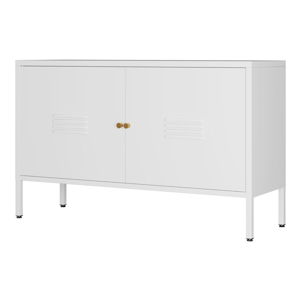 LINGZOE 2 door metal TV stand cabinet with storage for livingroomwhite Storage Sideboard with 2-layer partition