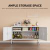 LINGZOE 2 door metal TV stand cabinet with storage for livingroomwhite Storage Sideboard with 2-layer partition view 4