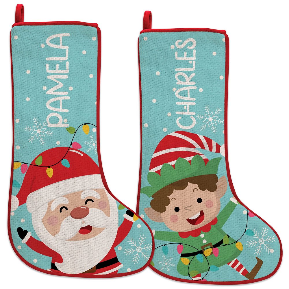 Be Burgundy Kids Christmas Stockings Personalized, Custom Stockings with Name, 2 Pack - 6 Designs, 19 Inch - Snowman, Reindeer, Bear, Elf, Penguin, Santa Themed Stockings