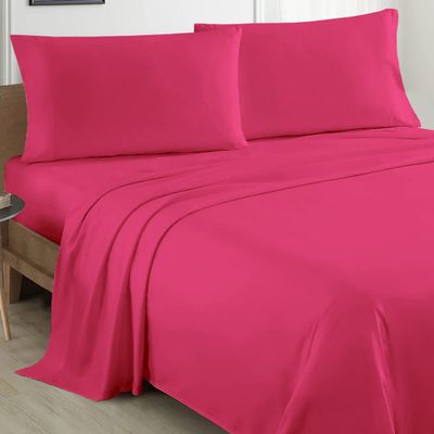 100% Organic Cotton Twin XL - 39" X 80"- Hot Pink Solid 4-Piece Sheet Set 500 Thread Count Breathable and Comfortable, Fits Mattress Up to 8-10 inches Deep Pocket