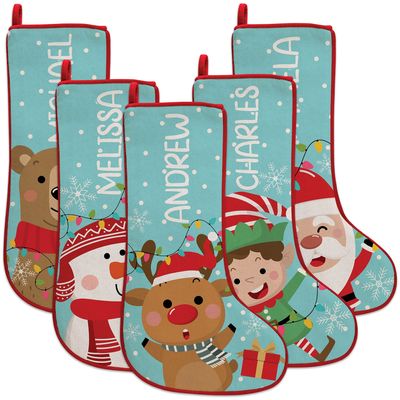 Be Burgundy Kids Christmas Stockings Personalized, Custom Stockings with Name, 5 Pack - 6 Designs, 19 Inch - Snowman, Reindeer, Bear, Elf, Penguin, Santa Themed Stockings