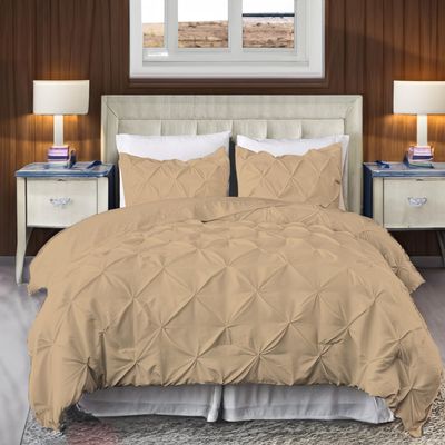 800 Thread Count Pinch Pleated Duvet Cover Set 5 Piece 100% Egyptian Cotton Bedding Set with Zipper & Corner Ties, Breathable Durable Soft Luxury Pintuck Duvet Cover & 4 Pillow Shmas (Taupe, King)
